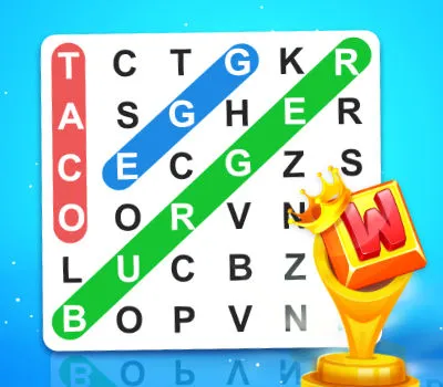 Word game, featuring a grid of letters where players search for specific words to complete the challenge.