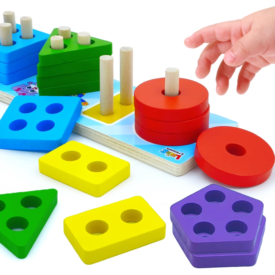 Wooden sorting and stacking toys for toddlers, preschool learning and education toys for kids by Lucas Friends.