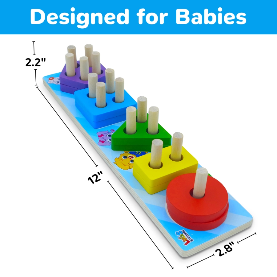Wooden toy with various shapes and colors for learning and sorting