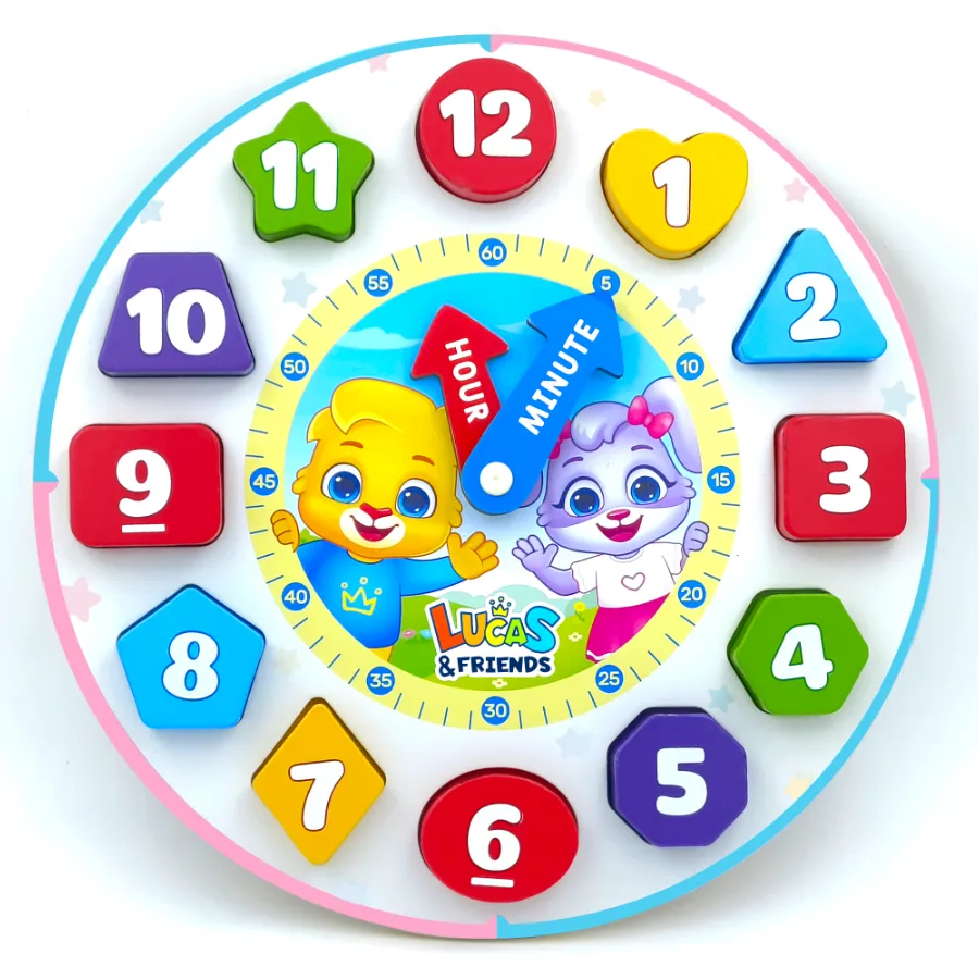 lucas friends wooden clock puzzle toddlers montessori learning toy age 3 plus