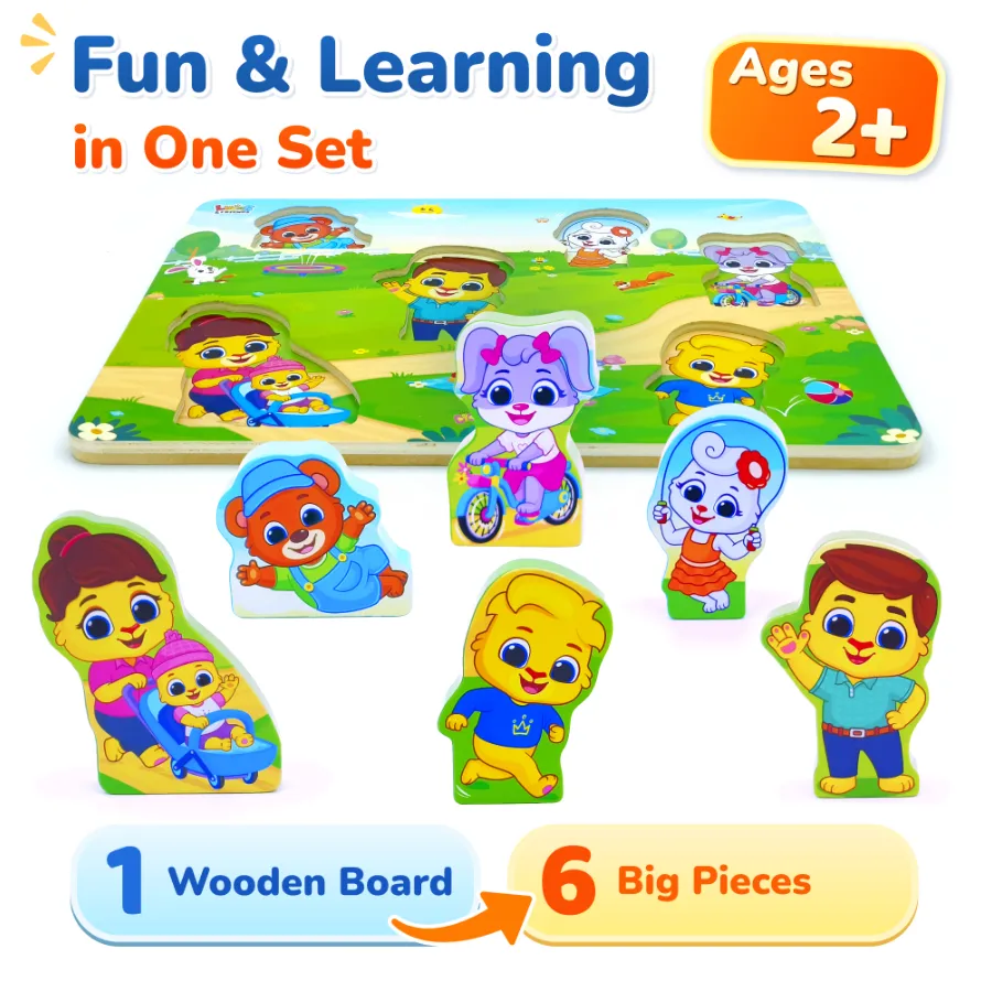 lucas friends montessori wooden puzzle 6 jumbo pieces learning toy age 2 plus